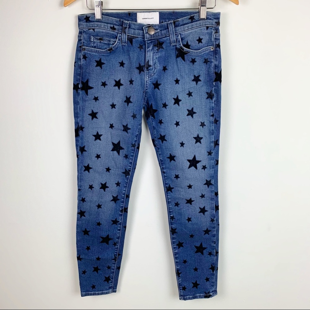 Current/Elliott The Stiletto Flocked Star Denim Skinny Jeans Americano Size 26